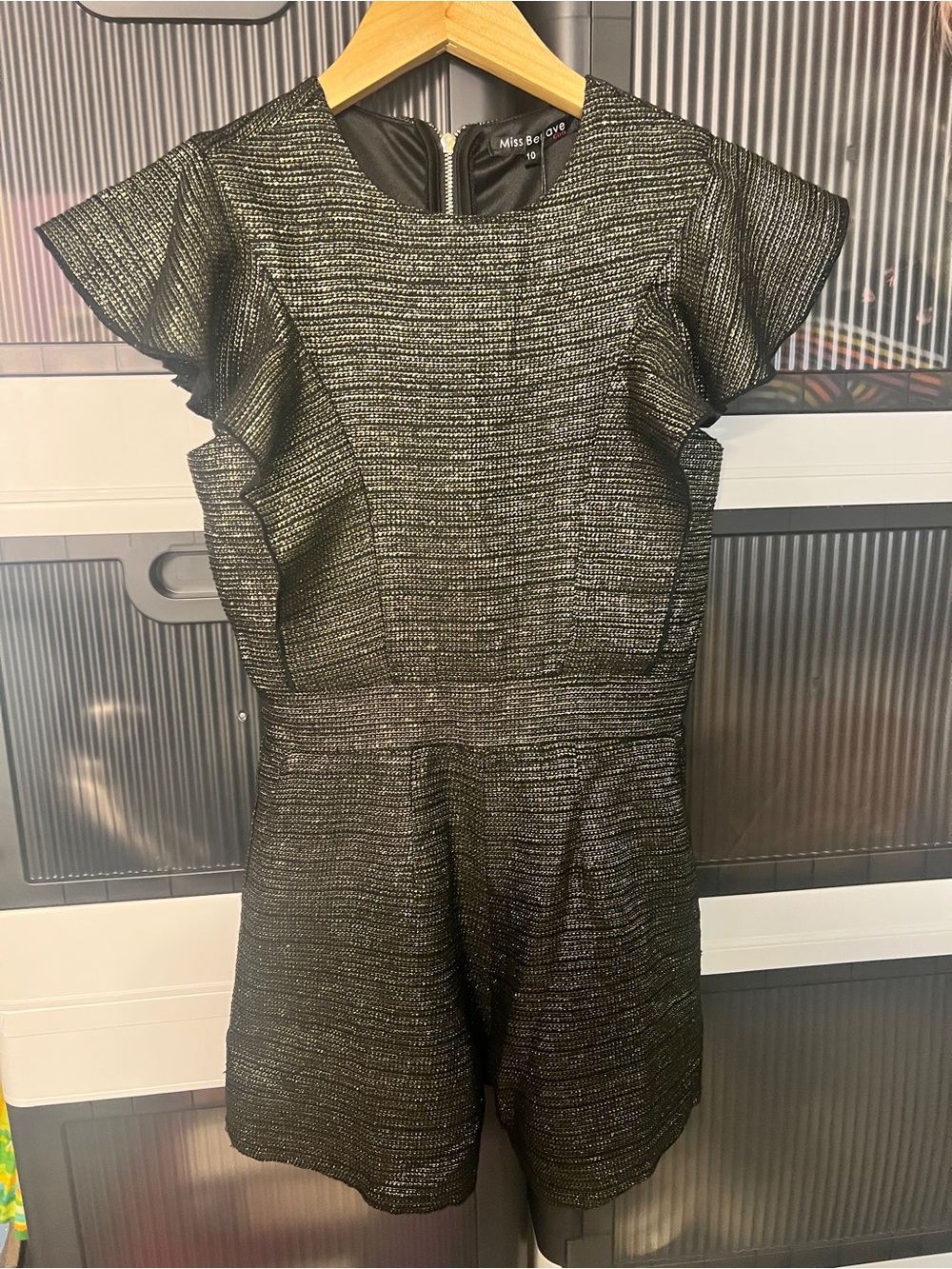 Miss Behave Metallic Tweed Black Romper with Zipper and Lining Size S NWT